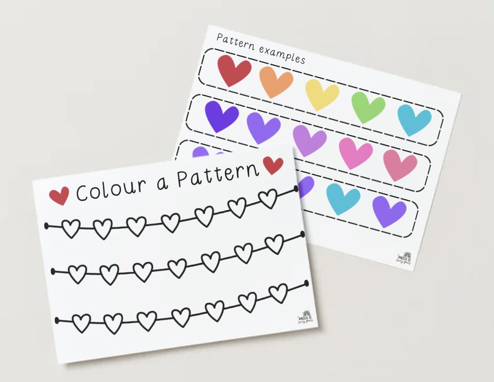 Heart Color Pattern Activity Colour a Pattern - Hearts - Miss E's Early Years